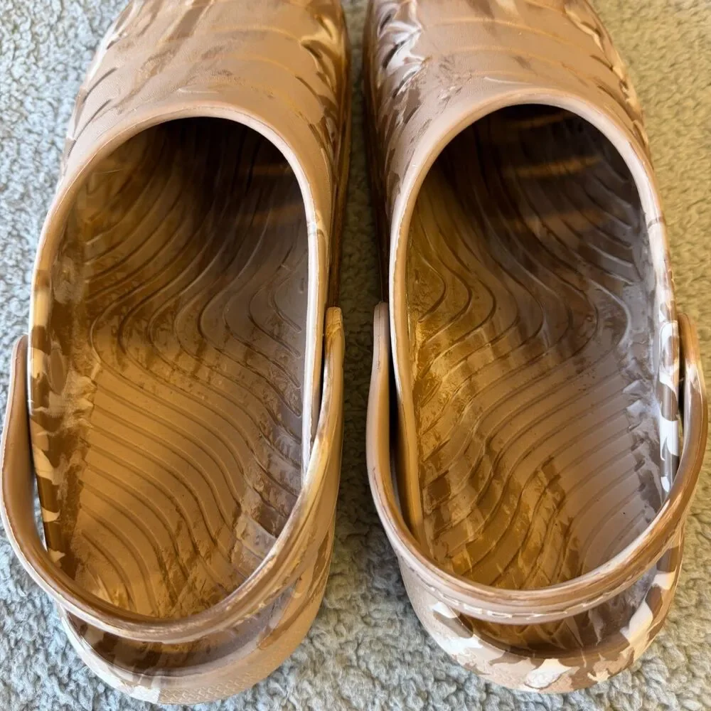 RUGGED SHARK Sandals Mens 13 Brown Marbled Slip-On Clog Comfort Floatable Beach